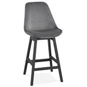 Tabouret snack mi-hauteur 'CHAIRMAN MINI BLACK EDITION' velours gris 4 pieds bois noir dossier haut