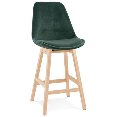 Tabouret de snack mi-hauteur scandinave 'CHAIRMAN MINI' velours vert 4 pieds bois dossier haut