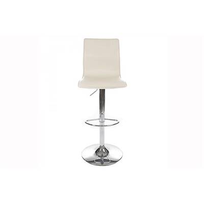 Tabouret de bar réglable design 'Luxe' pivotant crème pied central en métal chromé et dossier haut