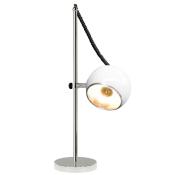 Lampe à poser design 'Globo' abat-jour rond blanc structure et socle en métal chromé
