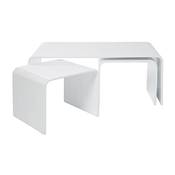 Table basse + 2 petites tables gigognes design laquees Blanc GLISS UNDER