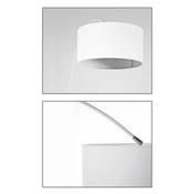 Lampadaire design 'Gooseneck' abat-jour rond en tissu blanc structure et socle en métal blanc