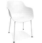 Chaise design à accoudoirs 'CONCEPT' blanche avec 4 pieds en métal blanc