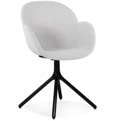 Chaise design à accoudoirs rembourée 'TUNED' en tissu gris clair avec 4 pieds en métal noir