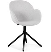 Chaise design à accoudoirs rembourée 'TUNED' en tissu gris clair avec 4 pieds en métal noir