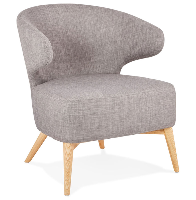 Fauteuil lounge design à accoudoirs 'COBBE' en tissu gris pieds en bois naturel