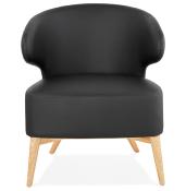 Fauteuil lounge design à accoudoirs 'COBBE' noir et pieds en bois naturel