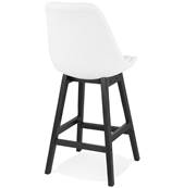 Tabouret de snack mi-hauteur design scandinave 'Chairman Mini Black Edition' tissu bouclé blanc avec 4 pieds en bois noir et dossier haut