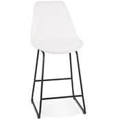 Tabouret de snack mi-hauteur design 'GUSTO MINI' en tissu bouclé blanc avec pieds tréteaux et repose pieds en métal noir dossier haut