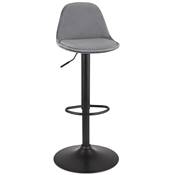 Tabouret de bar réglable 'LUSSO' pivotant velours gris pied et repose pieds métal noir dossier haut