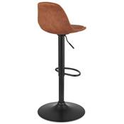 Tabouret bar réglable 'LUSSO' pivotant microfibre marron pied repose pieds métal noir dossier haut
