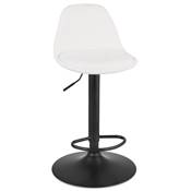Tabouret bar réglable 'LUSSO' pivotant tissu bouclé blanc pied repose pieds métal noir dossier haut