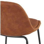 Tabouret de bar design moderne 'Tekno' en microfibre marron 4 pieds en métal noir et dossier haut