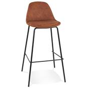 Tabouret de bar design moderne 'Tekno' en microfibre marron 4 pieds en métal noir et dossier haut