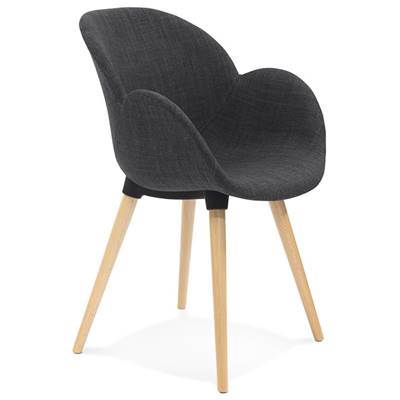 Chaise design scandinave à accoudoirs 'Lotusträ' en tissu gris foncé avec 4 pieds en bois naturel