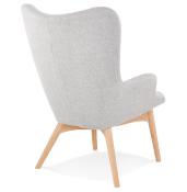 Fauteuil à oreilles capitonné design scandinave 'ELEGAN' en tissu gris pieds en bois naturel