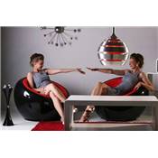 Fauteuil design lounge rond 'Boule' pivotant rouge et noir pieds en métal chromé