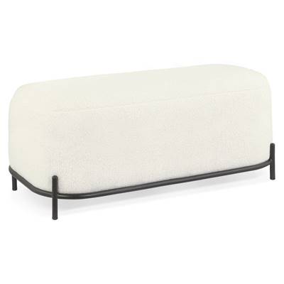 Banquette design style moderne 'BIG SMALL' en tissu bouclé blanc pieds en métal noir - 122 x 42 cm