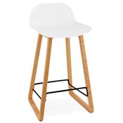 Tabouret de snack mi-hauteur design scandinave 'Skala' blanc pieds tréteaux bois naturel dossier bas