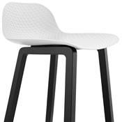 Tabouret de snack mi-hauteur design 'Skala Black Edition' blanc pieds tréteaux bois noir dossier bas
