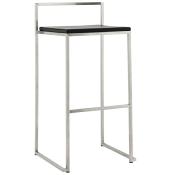 Tabouret de bar empilable design carré 'Iron' noir avec pieds en métal brossé et dossier bas