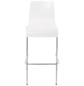 Tabouret de bar design 'Kadra' en bois blanc avec 4 pieds en métal chromé et dossier haut