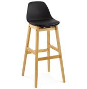 Tabouret de bar design scandinave 'Topo' noir avec 4 pieds en bois naturel et dossier haut