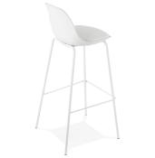 Tabouret de bar 'Tekno' blanc avec 4 pieds en métal blanc et dossier haut