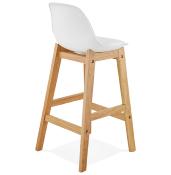 Tabouret de snack mi-hauteur design scandinave 'Topo Mini' blanc 4 pieds bois naturel dossier haut