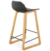 Tabouret de snack mi-hauteur design scandinave 'Skala' noir pieds tréteaux bois naturel dossier bas