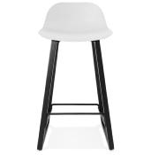 Tabouret de snack mi-hauteur design 'Skala Black Edition' blanc pieds tréteaux bois noir dossier bas