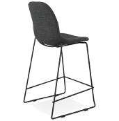 Tabouret de snack mi-hauteur empilable design 'Verk Mini' tissu gris 4 pieds métal noir dossier haut