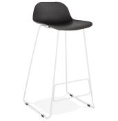 Tabouret de bar design 'Steel' noir pieds tréteaux et repose pieds en métal blanc et dossier bas