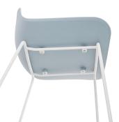 Tabouret de bar design 'Steel' bleu pieds tréteaux et repose pieds en métal blanc et dossier bas