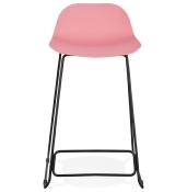 Tabouret de snack mi-hauteur 'Steelblack Mini' rose repose pieds tréteaux métal noir dossier bas