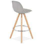 Tabouret snack mi-hauteur scandinave 'Circle Mini' gris 4 pieds bois repose pied chromé dossier haut