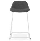 Tabouret de snack mi-hauteur 'Steel Mini' tissu gris foncé repose pieds tréteaux métal blanc dossier bas
