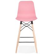 Tabouret de snack mi-hauteur scandinave 'Slakwood Mini' rose 4 pieds bois repose pieds dossier haut