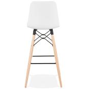 Tabouret de bar scandinave 'Slakwood' blanc 4 pieds bois et repose pieds en métal noir dossier haut