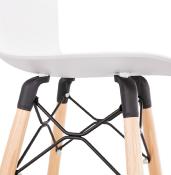 Tabouret de bar scandinave 'Slakwood' blanc 4 pieds bois et repose pieds en métal noir dossier haut