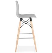 Tabouret de bar scandinave 'Slakwood' gris 4 pieds bois et repose pieds en métal noir dossier haut