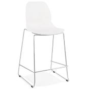 Tabouret de snack mi-hauteur empilable design 'Great Mini' blanc 4 pieds métal chromé dossier haut