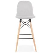 Tabouret de bar scandinave 'Verkwood' tissu gris clair 4 pieds bois repose pieds métal noir dossier haut