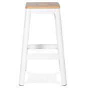 Tabouret de bar design style industriel carré 'FABBRICA' assise en bois avec 4 pieds en métal blanc