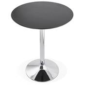 Table de bar haute design 'Barry' en bois noir avec pied central en métal chromé