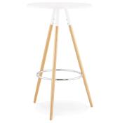 Table de bar haute scandinave ronde 'Syö' bois blanc 3 pieds en bois naturel et métal chromé