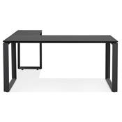 Bureau d'angle design 'MEET L' plateau en bois noir avec pieds en métal noir - 160 cm
