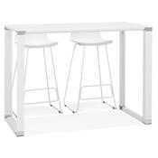 Bureau droit design haut 'HIGH GLASSTOP' en verre blanc pieds métal blanc et chromé – 140 x 70 cm