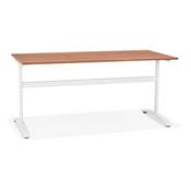 Bureau droit / table de travail design 'DISEGNO' plateau noyer pieds en métal blanc - 160 x 80 cm