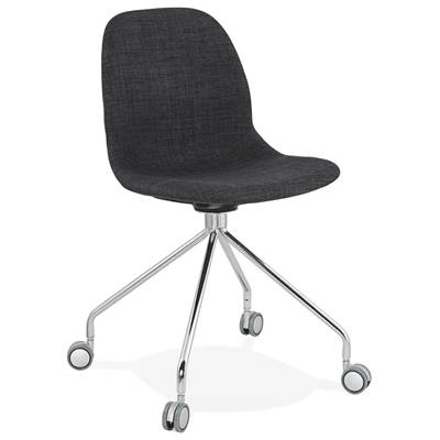 Chaise de bureau à roulettes design 'Hjül' en tissu gris foncé avec pied en métal chromé